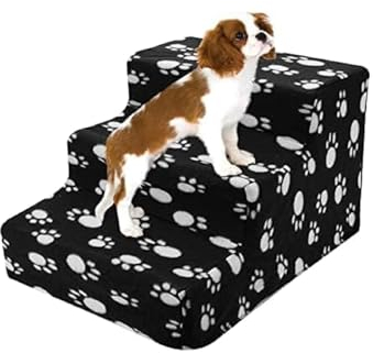 Youyijia Haustiertreppe 3 Stufen - Hundetreppe Katzentreppe mit Plüschbezug - Einstieghilfe für Katzen und Hunde - Waschbar, rutschfest, abnehmbar - 45x30x35cm