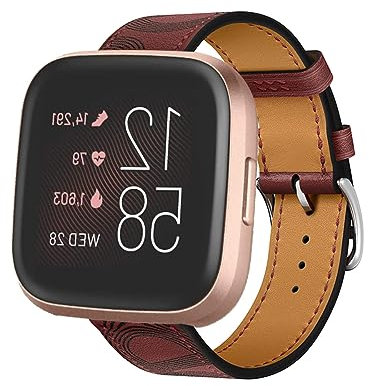 ZUREGO Leder Armband für Fitbit Versa2/Fitbit Versa/Fitbit Versa lite Armbänder, Echtleder Schlank Ersatzarmband mit Edelstahl-Verschluss Kompatibel mit Armbänder Fitbit Versa2/Versa/Versa lite (2)