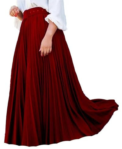 Damen-Plissee-Partyrock, Akkordeon-Langer Maxirock, elastische Taille, Langer Faltenrock