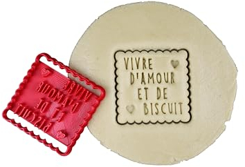 3DKOUPE - Emporte-pièce petit beurre carré - Vivre d'amour et de biscuit - Couleur au choix - Conçu et fabriqué en France