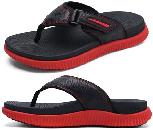 KuaiLu Herren Orthotic Flip Flops Athletisch Recovery Walking Sandalen | Einstellbar Dickes Kissen Sport Slides für Männer, Wasserdicht & Leichte, Weich Komfort Fit & Arch Support