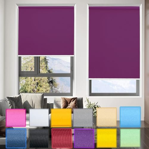 Verdunkelungsrollo Klemmfix ohne Bohren 120 x 130 cm Maßgeschneiderte Größe, Sonnenschutz Verdunkelungsrollo Klemmfix, mit Klämmträger, für Fenster und balkontür, Lila