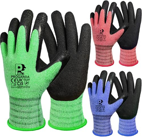 PROGANDA 3 Paar Gartenhandschuhe Arbeitshandschuhe Sicherheitshanschuhe Superior Griff Bunt Bequem für Männer Frauen Garten Outdoor Auto vielseitig