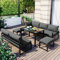 Merax Gartenlounge-Set 7 Sitzplätze, Garten-Freizeittisch- und Stuhlset,Aluminium Sitzgruppe für Garten Balkon, mit Vierter Gang verstellbare Rückenlehne, Tisch mit Sicherheitsglasplatte,Grau