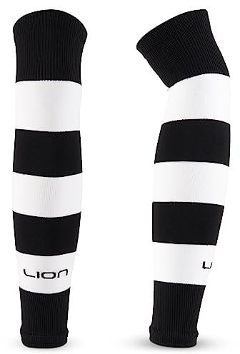LION SPORTSWEAR Kids/Youth Football Sock Sleeves To Accompany Grip Socks - Fits Over Calf/Shin Pads - Variety Of Colors To Match Your Team Kit (Black/White)