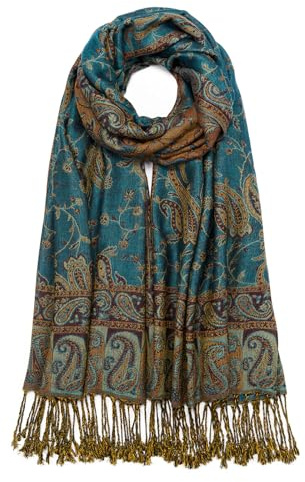 QIUTIMIY Pashmina-Schal, wendbar, Vintage, Jacquard, mit Fransen, für Party, Hochzeit, Blume 1 – Blau, 180 * 70CM