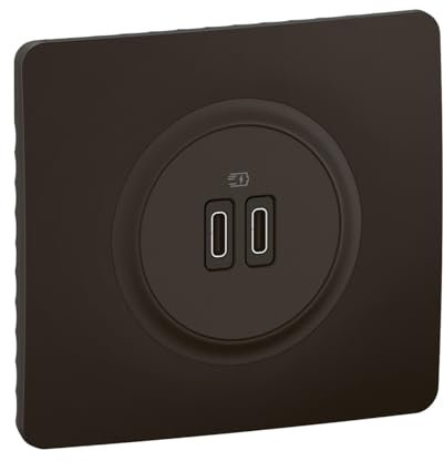 LEGRAND - Prise USB-C Double Céliane - 2 Ports USB-C 3A/20W - Recharge Tous Types d'Equipements Electroniques - Prêt à Installer - Noir