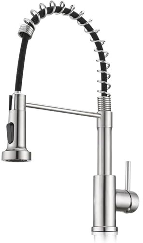 Kitchen Tap, VIGIME Stainless Steel Kitchen Faucet with Sprayer-High Arc Dual Function Brushed Nickel, Commercial Single Handle One Hole Spring Mixer Taps for RV Farmhouse Camper Laundry Bar Sink
