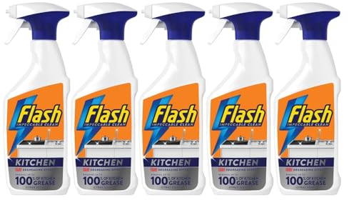 Flash Impeccable Clean Kitchen Degreasing Effect Kitchen Grease Remover Citrus Scent 500ml Pack of 5 Hob Sink Worktops Oven Oven Cleaning Detergent with Welari Thank You Card | (5pack) (2500ml)