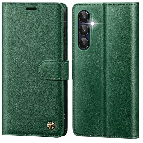 CASBST Handyhülle für Samsung Galaxy A15 5G Hülle mit Panzerglas Premium Leder Schutzhülle Klappbar mit Kartenfach Ständer Magnet Handytasche mit RFID Flip Case Klapphülle für Samsung A15 Grün