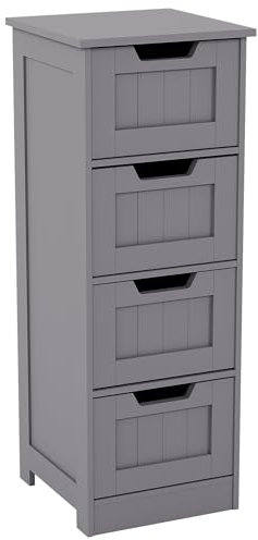Bath Vida Priano Bathroom 4 Drawer Floor Standing Cabinet Unit Storage Wood, Grey