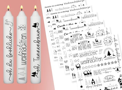 Sugeru 6 X DIN A5 hochzeits kerzenfolie(200+Muster), Kerzentattoo Wassertransferdruck | Wasserschiebefolie kerzen dekorieren| kerzenaufkleber sticker (Weihnachten Ⅳ)