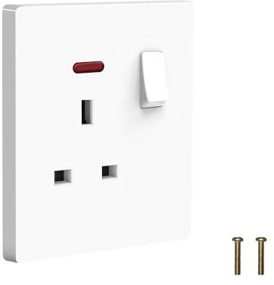 Plug Sockets Single Switched, EINNO Wall Electrical Outlets with Power Indictor,13 Amp White (Single Socket)