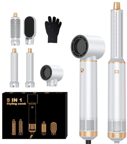 Air Styler 5 in 1 1000w Haarfön Föhnbürste, 30mm Air Curler, Abnehmbare Haar Styler Werkzeuge zum Trocknen Curling Richten, 3 Windgeschwindigkeit und Temperatur (mit Handschuh)