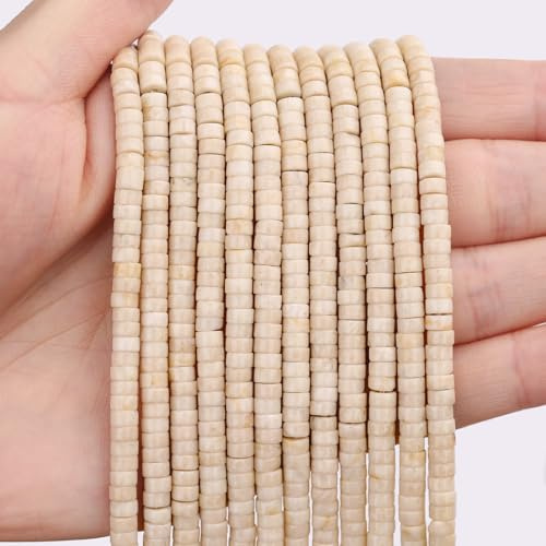 BONNY BOXX 150PCs Natural White Fossil Spacer Beads, Loose Semi Precious Flat Round Gemstone Heishi Disc Stone Beads for Beading Jewelry Making 4mm*2mm
