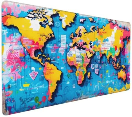 Gaming Tapis de Souris Carte Monde, Grand Tapis de Souris XXL 1400x700x3mm, Couleur Tapis Souris pour Clavier et Bureau, avec Bords Surpiqués et Antidérapant Tapis Bureau,for Gaming Accessoire, G4-600
