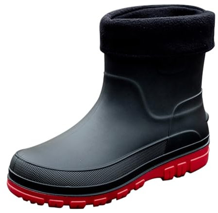 Stivali di gomma da uomo, impermeabili, impermeabili, per la pioggia, per il tempo libero, per l'inverno, imbottiti, leggeri, rimovibili, Colore: rosso, 44 EU
