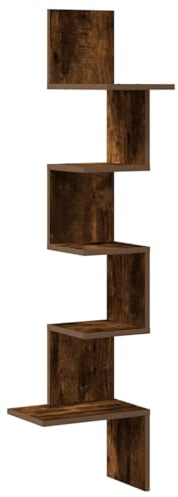 vidaXL smoked oak wall corner shelf engineered wood - 32x32x127.5 cm L x W x H for living room, bedroom, office, home storage decor