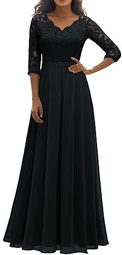 Abendkleid Abendkleider Lang Abschlusskleid Brautkleider Ballkleider Lang Prinzessin Maxi Lang Abendkleider Elegant Für Hochzeit Spitzen Cocktailkeid Schwarz M