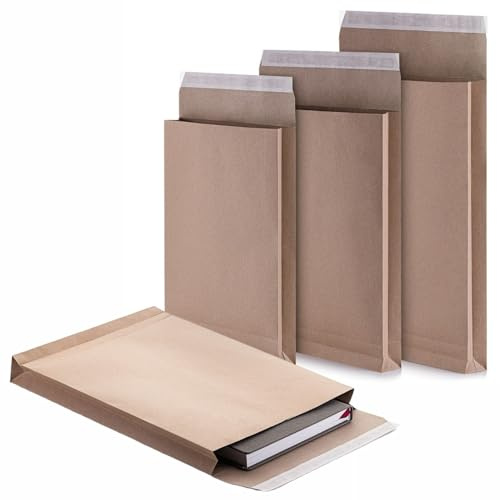LOGIC PACK 25 Faltentaschen E4, 4cm Bodenfalte, braun, ohne Fenster | 4cm Bodenfalte für hohes Volumen, starke Haftklebung mit Abziehstreifen, reißfestes Kraftpapier, nachhaltig recycelbar