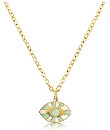 Made by Nami Goldkette Damen mit Evil Eye Anhänger aus Chirurgischem Edelstahl 40 + 5 cm Halskette Damen Gold mit Nazar Anhänger Wasserfester Schmuck Gold (Grün)
