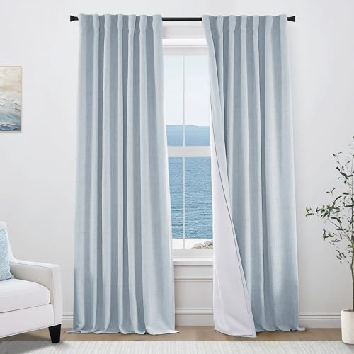 PANELSBURG Verdunkelungsvorhänge in Hellblau, 213 cm L, Leinenoptik mit verdeckten Schlaufen und Faltenstil, lichtundurchlässig, wärmeisolierend, im Landhausstil, für Sommer, Schlafzimmer, Wohnzimmer