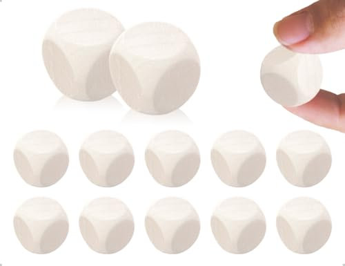 KAPSING 10 pezzi di dadi di legno, dadi artigianali a sei facce in legno non verniciati, usati per giochi da tavolo fai da te, arti e mestieri, famiglia, festa, classe (20 mm)