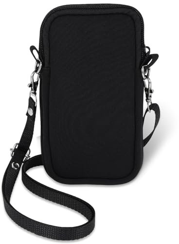 2 Strati Custodia in Neoprene per Smartphone, Universali Astuccio Portacellulare a Sacchetto, 7 Impermeabile Borsa Verticale Custodia per Telefono iPhone 14 15 16 Samsung, con Cerniera/Tracolla,Nero