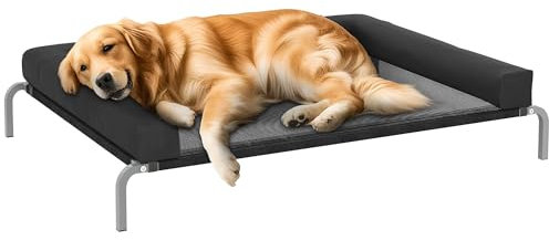 PawHut Lit surélevé pour Chien rafraichissant, lit de Camp pour Chiens intérieur extérieur Portable, avec Oreiller en Forme de U, Maille Respirante, résistant aux morsures, 130 x 90 x 30 cm, Noir