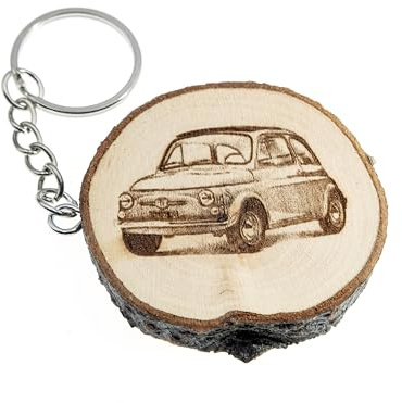 generico Portachiavi in legno naturale con auto vintage epoca, compatibile con FIAT 500