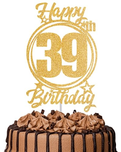 1Pc Happy 39th Birthday Cake Topper – Gold Glitter “Cheers to 39 Years” Decoration | 39 & Fabulous Cake Topper for Women Men | Birthday Party or Anniversary Cake Decor Supplies