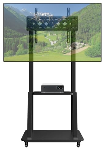 JXMTSPW Support TV sur roulettes - Réglable en hauteur - Avec plateau multimédia - Pour téléviseurs LED, LCD, OLED plats et incurvés de 32 à 75 pouces - Charge maximale : 50 kg