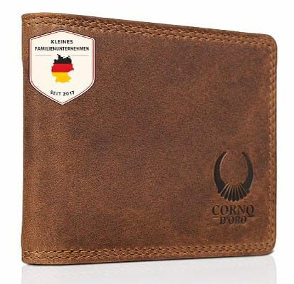 Corno d´Oro Portmonee Herren Leder Mini I Slim Wallet mit RFID Schutz I Kleines Portemonnaie Herren für 6 Karten ohne Münzfach im Geschenkbox