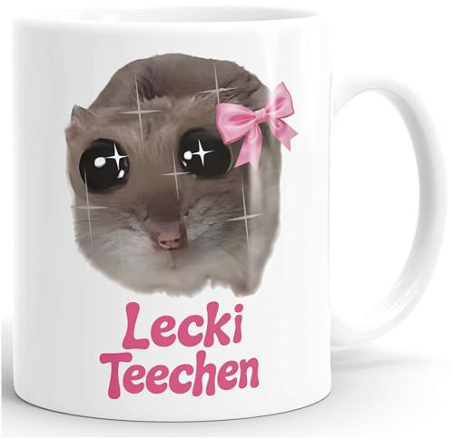 MoonWorks® Tasse mit Spruch Lecki Teechen Sad Hamster Meme - Geschenkidee Teeliebhaber Bürotasse lustige Teebecher - Keramik Weiss standard