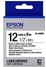 Epson LK-4WBW (12mm x 9m) Black/White Strong Adhesive Label Cartridge for LabelWorks Label Makers