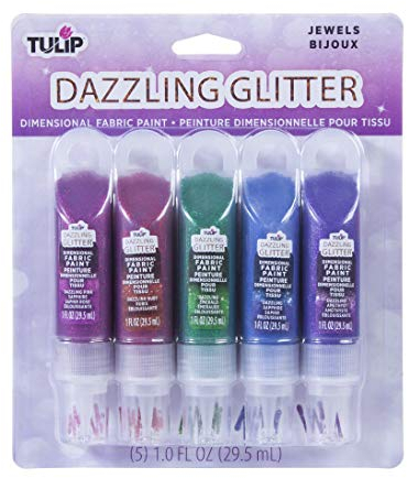 Tulip Peinture à paillettes dimensionnelles pour tissu, 5 couleurs, bijoux, pierres précieuses, taille unique