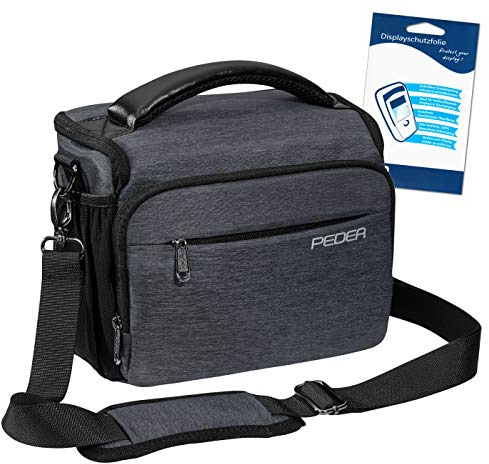 PEDEA DSLR-Kameratasche Noble mit Displayschutzfolie für Olympus E-M5 Mark II Pen E-PL8 E-PL9 / Canon EOS M50 / Nikon D5600 D7500 / Panasonic G9 G70 G81 GX8 / Fujifilm X-T3 X-T100, Gr. XL grau