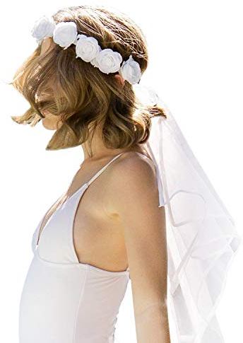 Oblique Unique® Brautschleier mit Rosenkranz für Hochzeit JGA Junggesellinnenabschied Hen Party Braut Schleier Blumen Kranz Weiß