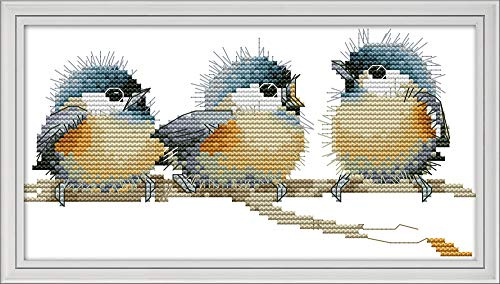 Cross Stitch Kits, Three Birds Awesocrafts Easy Patterns Cross Stitching Embroidery Kit Supplies, Counted Options for Adults Beginners Kids Christmas Gifts (Birds, Counted)