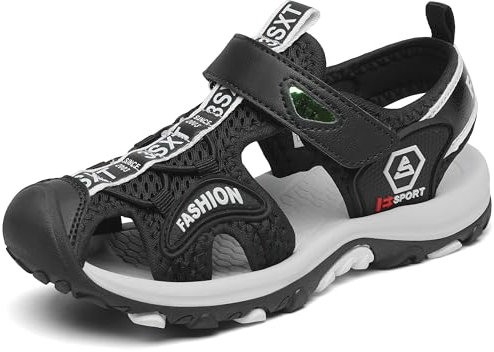 SAGUARO Sandales Enfant Garçon Respirantes Cuir Souple Plage Sandales Fille Summer Outdoor Plates Semelle Néoprène Sandales Noir 28EU