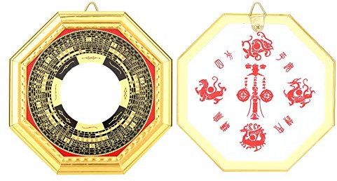Oumefar Chinesische FengShui Dent Convex Bagua Spiegel Holz Feng Shui Convex Konkave Amulett Magic Mirror Schutz für Energie Home Decorations(13 , 5 cm konvex)