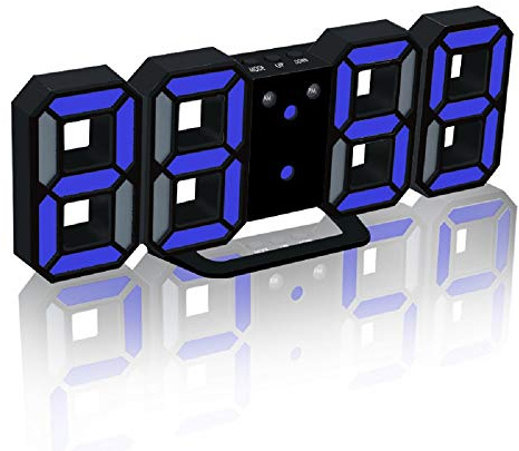 DollaTek 3D LED digitaler Wecker mit 3 einstellbaren Helligkeitsstufen dimmbare Nachtlicht-Schlummerfunktion für das Küchenbüro zu Hause - Schwarz und Blau