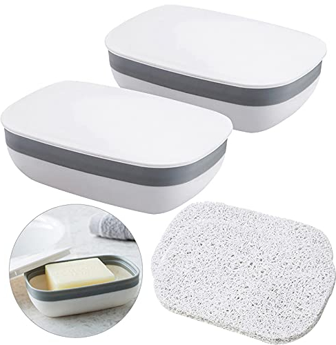 Seifendose Reise Seifen Reisebox Weiß Tragbarer Wasserdichter Seifenhalter Halter mit Abdeckung für Badezimmer/Küche/Dusche/Zuhause/Outdoor/Wandern/Camping 2 Stück, Seifenablauf-Sparer 2 Stück