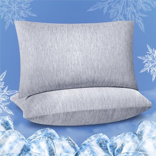 Fittia 2 Stück kühlende Kissenbezüge für warme Schläfer, atmungsaktiver Bezug, verdeckter Reißverschluss, Q-Max > 0,45, ideal für Nachtschweiß, Standard, Grau