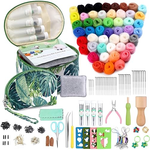 luokefe Nadelfilz-Set, Nadelfilz-Starter-Set mit 50 Farben Wolle, Grundwerkzeuge und Zubehör für Anfänger, Bastelarbeiten, Heimdekoration
