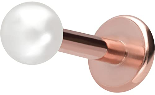 PIERCINGLINE Titan Labret mit Gewinde synth. PERLE Piercing Ohr Helix Lobe Tragus Roségoldfarben 3 x 1,2 x 5 mm