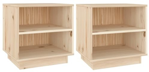vidaXL 2X Massivholz Kiefer Nachttisch mit 2 Ablagen Nachtschrank Nachtkonsole Nachtkommode Beistelltisch Schlafzimmer Schrank Kommode 40x34x40cm