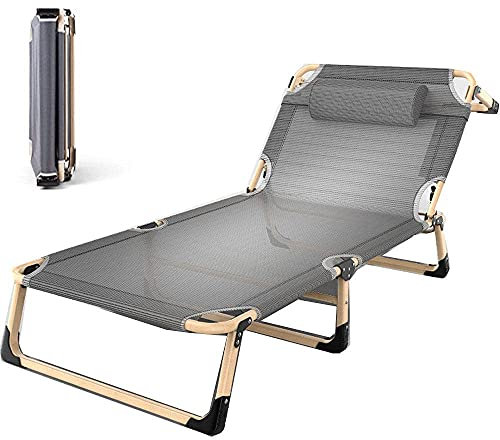 WANWEN Liege am Pool, tragbares, klappbares Einzelbett mit Belüftung, Büro-Lounge-Sessel, Outdoor-Freizeit-Lounge-Stuhl, Begleitbett, Strandbett-Grau Little Surprise