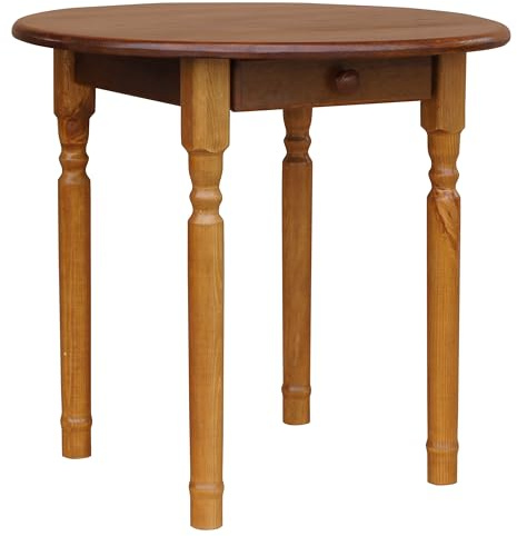 Table ronde en pin avec tiroir, table à manger de k koma, 80 cm de diamètre, chêne massif, brun