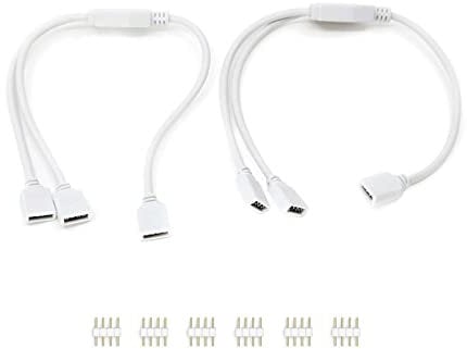 G.W.S® Pack of 2pcs 4 Pin 1 to 2 Ways Y Splitter Extension Cable for RGB LED Strip Light, Equipped with 6 Male Pins